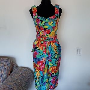 Tropical, unique belted sundress